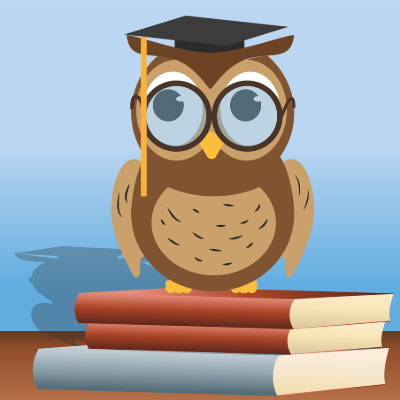 Cartoon Owl sitting on books